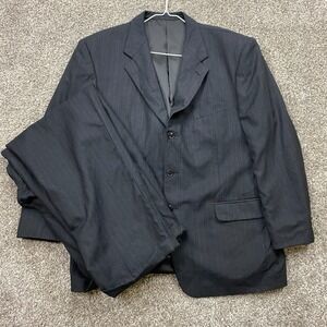 Baracuta Suit Men's 44R Black Pinstripe 2pc Wool Jacket Pants‎ Classic Fit Lined